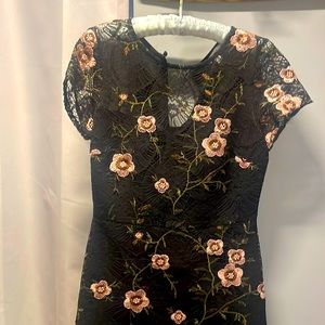 Lucy Paris NWOT black lace dress with embroidered salmon florals